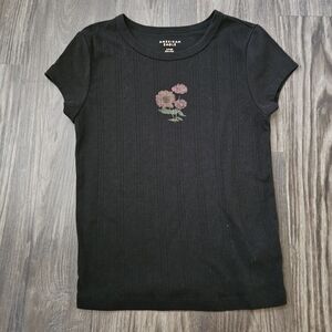 American Eagle Black Short Sleeve Tee with Pink Floral